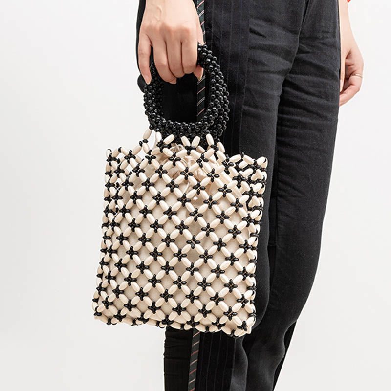 Hand-woven Lozenge Wooden Beads Handbag - Image 9