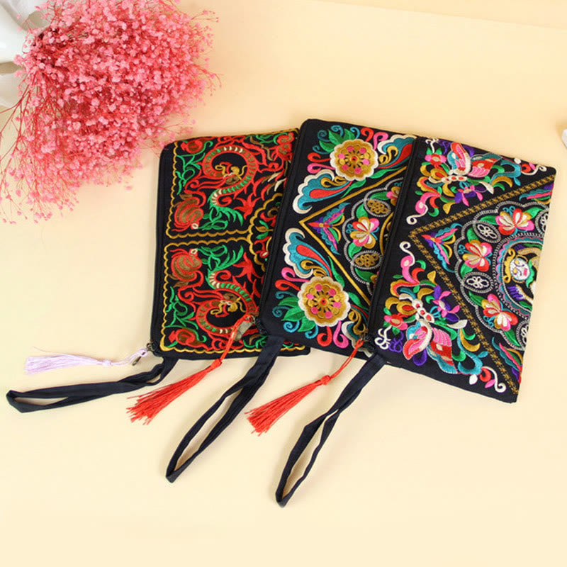 Dragon Butterfly Cosmos Flower Embroidery Wallet Shopping Purse - Image 31