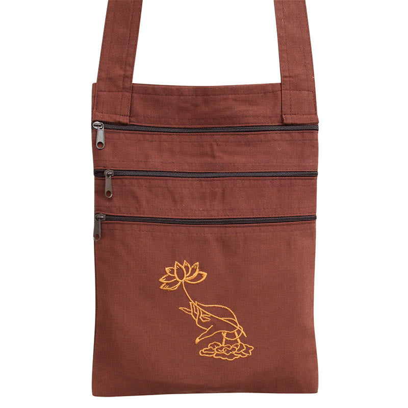 Spiritual Mind Practice Lotus Embroidered Cotton Shoulder Bag Crossbody Bag - Image 5