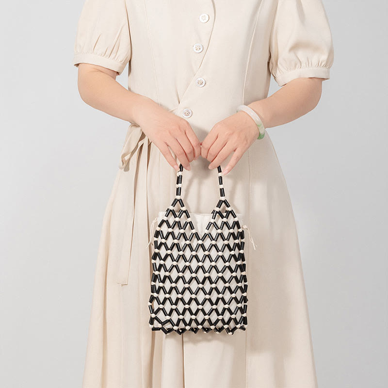 Hand-woven Mesh Hollow Wooden Beads Handbag - Image 2