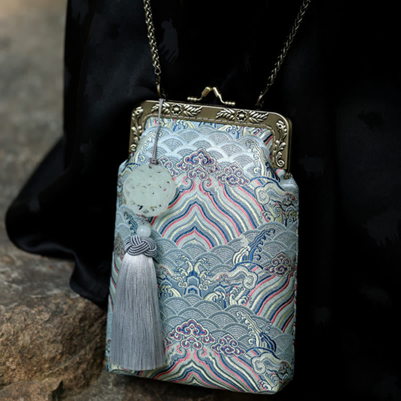 Small Blue Ocean Waves Metal Chain Crossbody Bag Shoulder Bag Cellphone Bag - Image 10