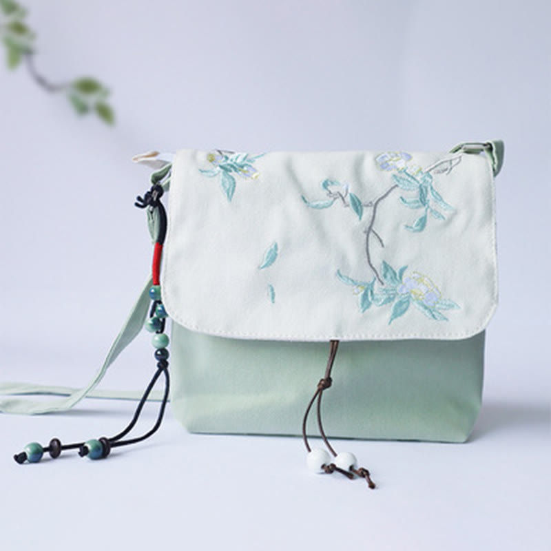 Handmade Embroidered Plum Flowers Canvas Crossbody Bag Shoulder Bag Handbag - Image 6