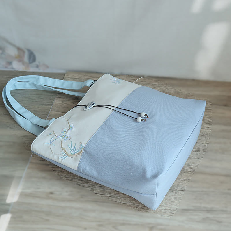 Pear Flower Plum Peach Blossom Bamboo Embroidery Canvas Large Capacity Shoulder Bag Tote Bag - Image 20