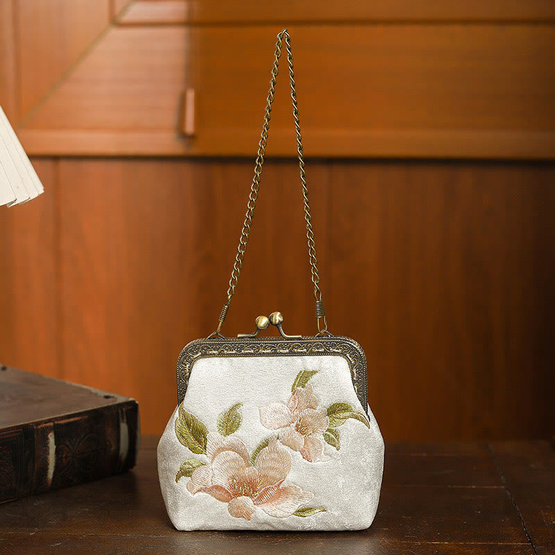 Orchids Oriental Cherry Butterfly Embroidery Metal Handle Handbag - Image 2