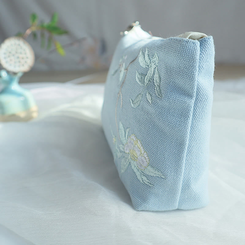 Small Flower Plum Cherry Crane Peach Blossom Embroidery Canvas Wallet Shopping Purse - Image 11