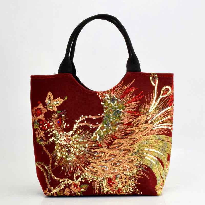 Peacock Double-sided Embroidery Tote Bag Shoulder Bag Crossbody Bag - Image 19