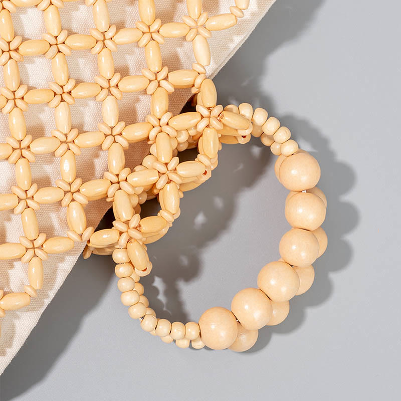 Hand-woven Fishing Line Braiding Mesh Hollow Wooden Beads Handbag - Image 5