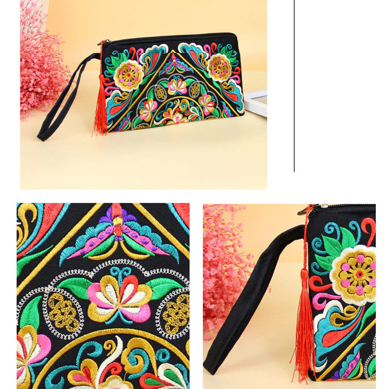 Dragon Butterfly Cosmos Flower Embroidery Wallet Shopping Purse - Image 30