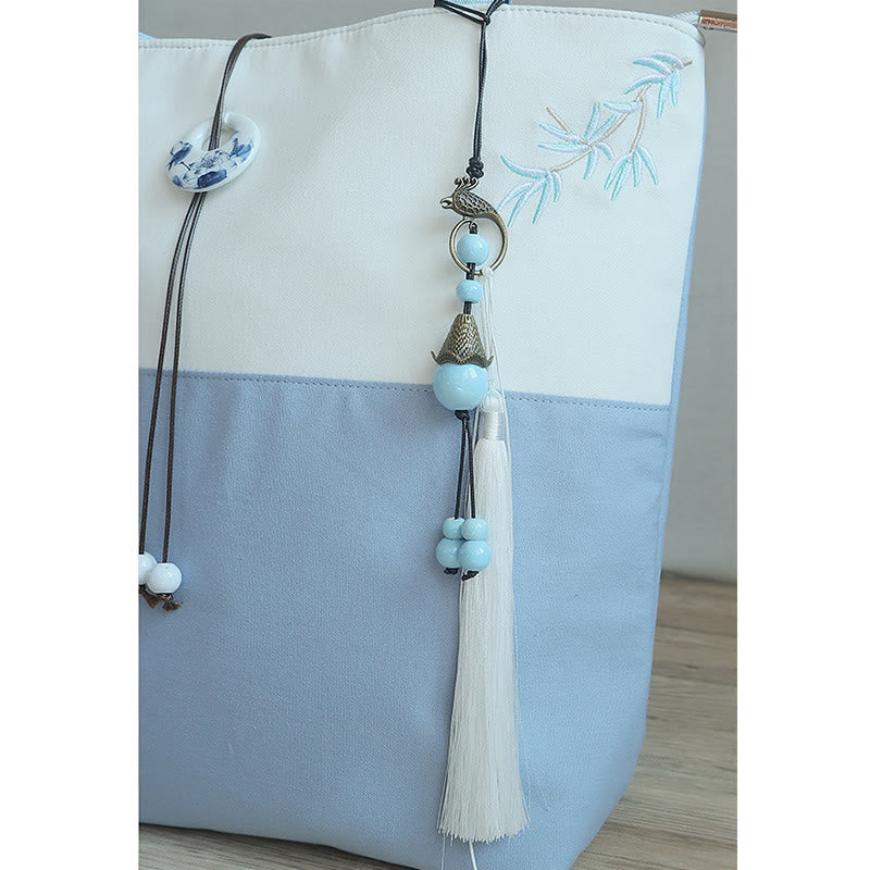 Pear Flower Plum Peach Blossom Bamboo Embroidery Canvas Large Capacity Shoulder Bag Tote Bag - Image 25