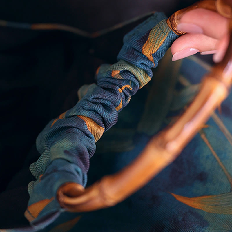 Blue Green Bamboo Leaves Bamboo Handles Handbag - Image 5