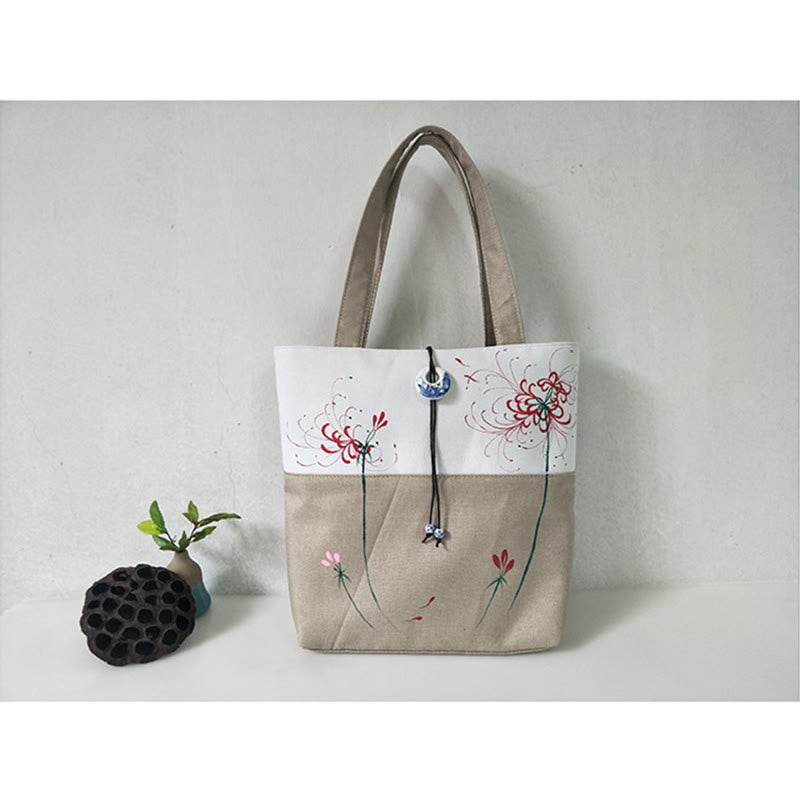 Pear Flower Plum Peach Blossom Bamboo Embroidery Canvas Large Capacity Shoulder Bag Tote Bag - Image 47