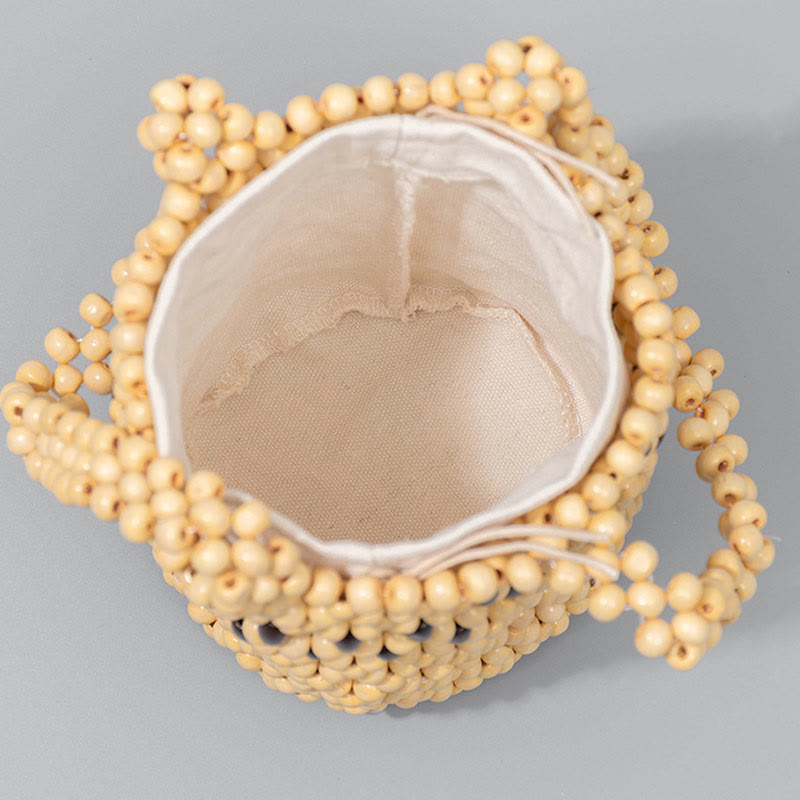 Hand-woven Bucket Portable Wooden Beads Handbag - Image 10