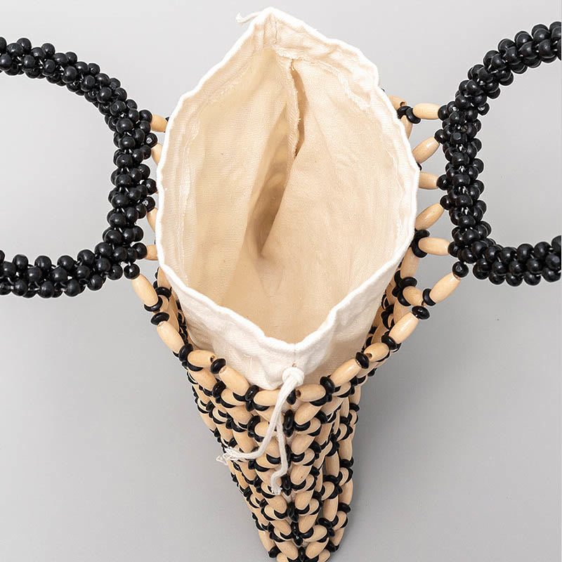 Hand-woven Lozenge Wooden Beads Handbag - Image 4
