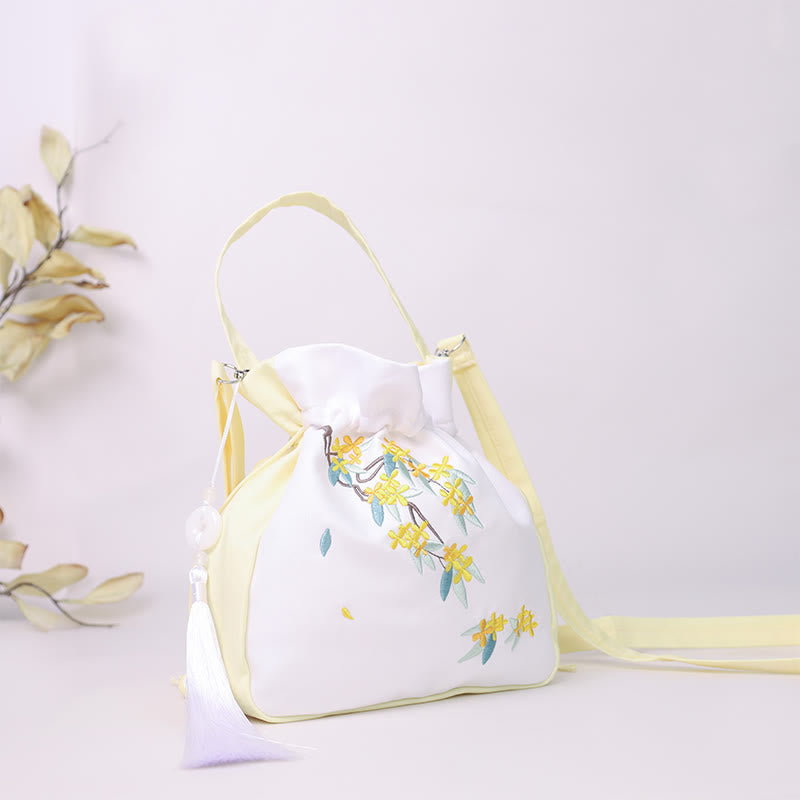 Embroidered Osmanthus Peony Grape Cat Cotton Linen Tote Crossbody Bag Shoulder Bag Handbag - Image 2