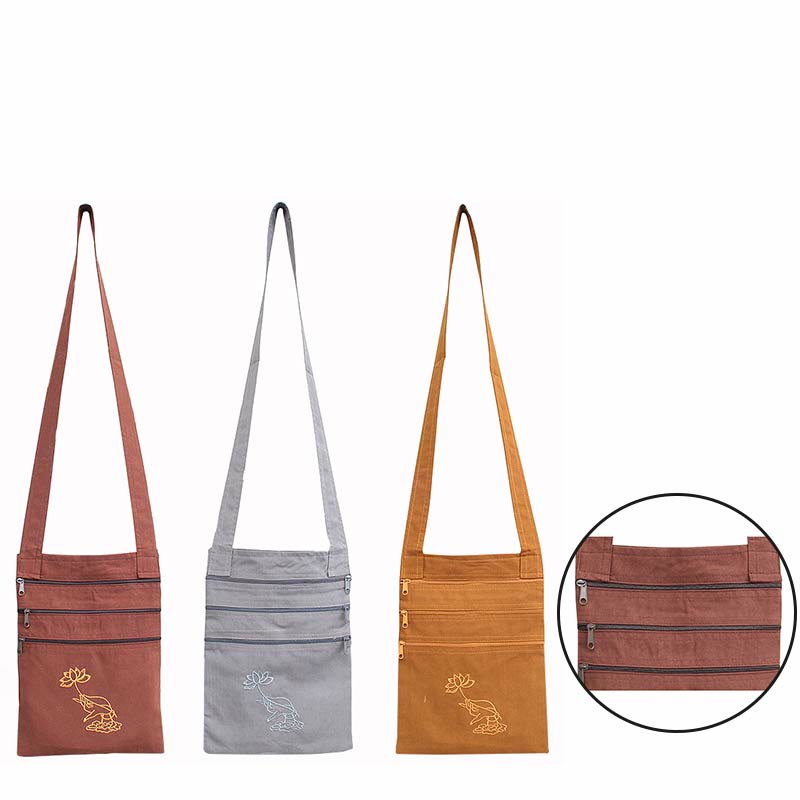 Spiritual Mind Practice Lotus Embroidered Cotton Shoulder Bag Crossbody Bag - Image 2