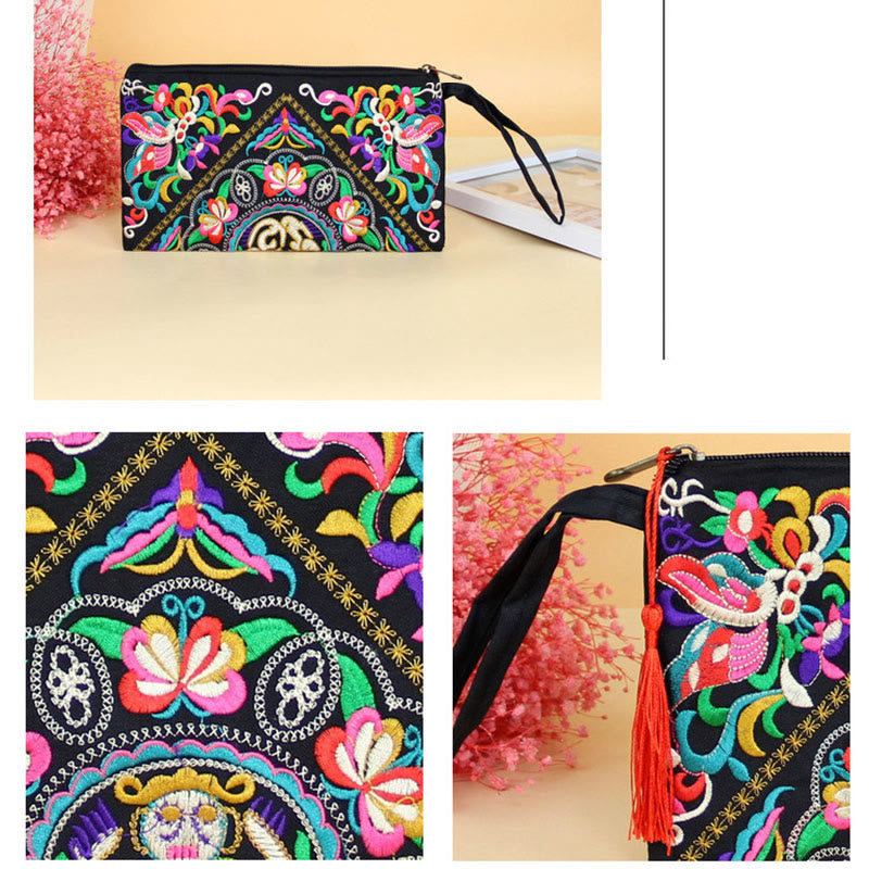 Dragon Butterfly Cosmos Flower Embroidery Wallet Shopping Purse - Image 14