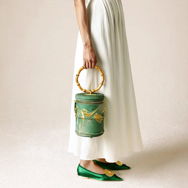 Cicada Song Embroidered Green Mini Bucket Bag - Image 7