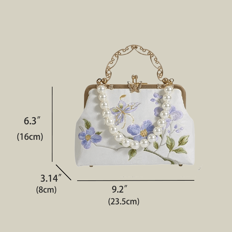 Butterfly Embroidered White Handbag with Metal Kiss-Lock - Image 10