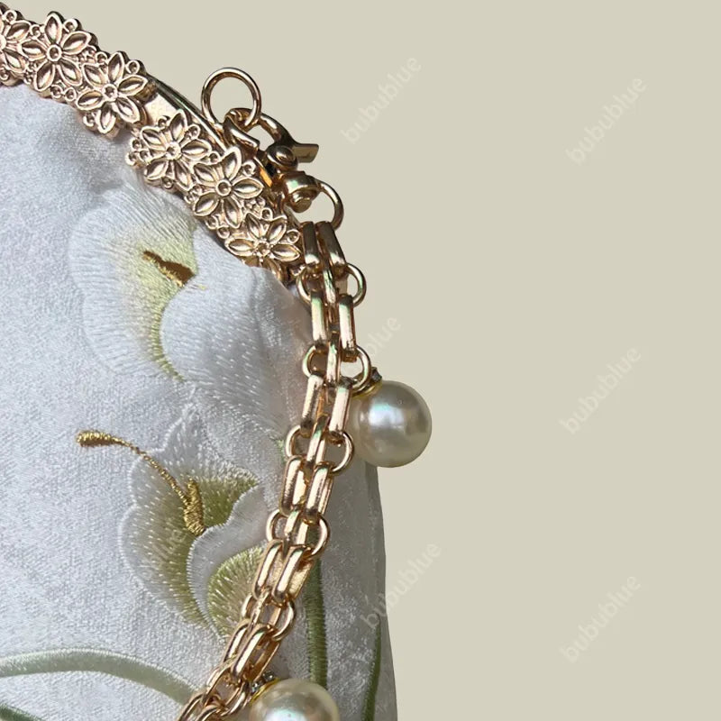 Calla Lily Embroidered Pearl Chain Handbag - Image 11