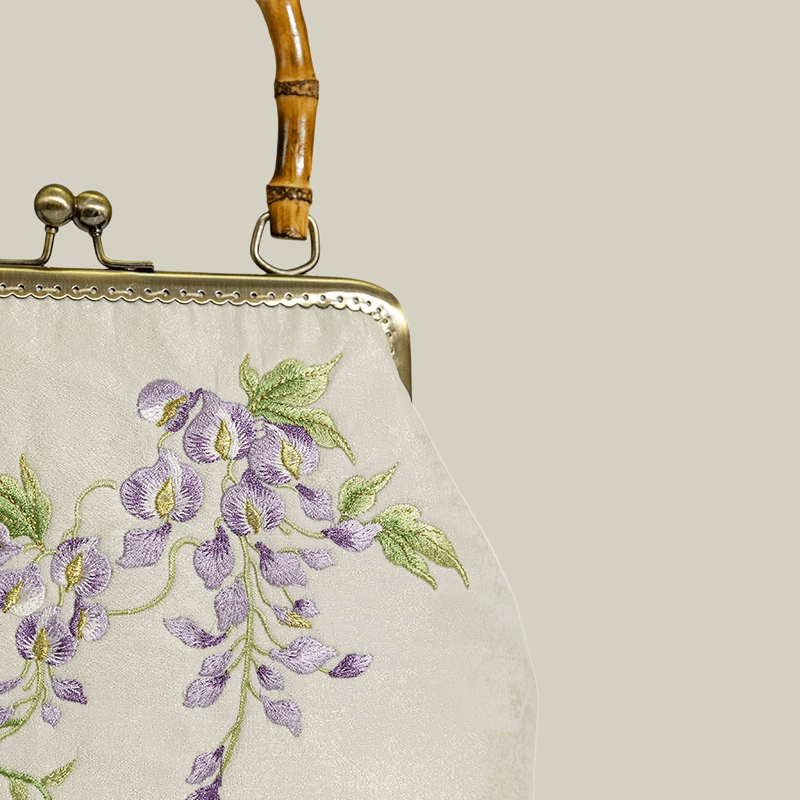 Swallow Embroidered Bamboo Handle Bag with Kiss-Lock - Image 9