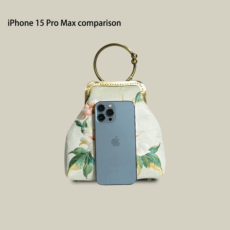 Peony Embroidered White Handbag with Metal Kiss-Lock - 이미지 3