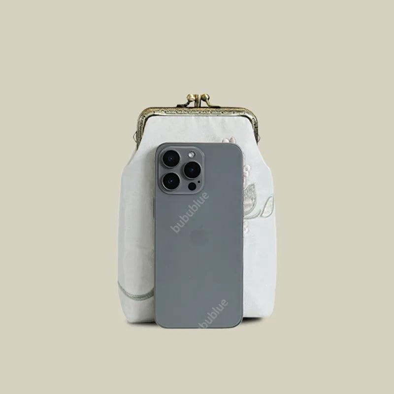 Begonia Embroidery Vintage Crossbody Phone Bag with Kiss Lock - Image 8
