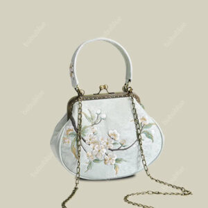 Vintage Pear Blossom Embroidered Shell Handbag with Kiss Lock