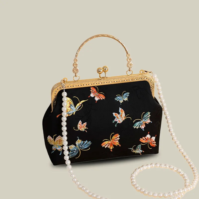Butterfly Garden Embroidered Handbag with Vintage Metal Kiss-Lock - Image 16
