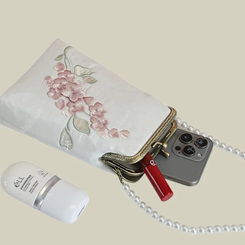 Begonia Embroidery Vintage Crossbody Phone Bag with Kiss Lock - Image 7