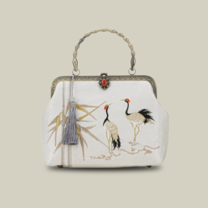 Twin Birds in Bamboo Leaf Embroidered Handbag