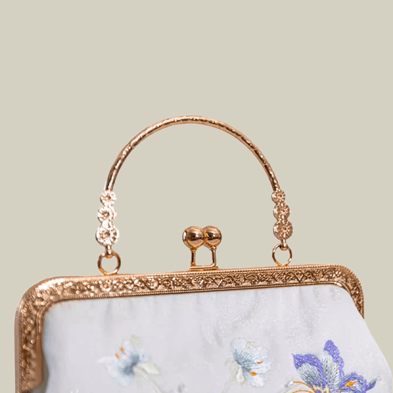 Butterfly Embroidered White Kiss-Lock Handbag - Image 4