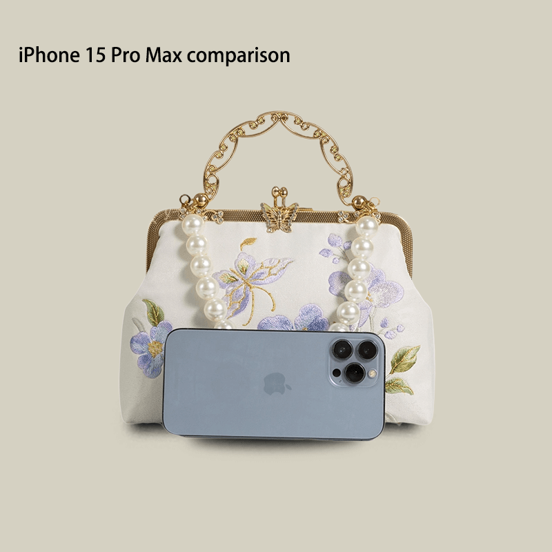 Butterfly Embroidered White Handbag with Metal Kiss-Lock - Image 12