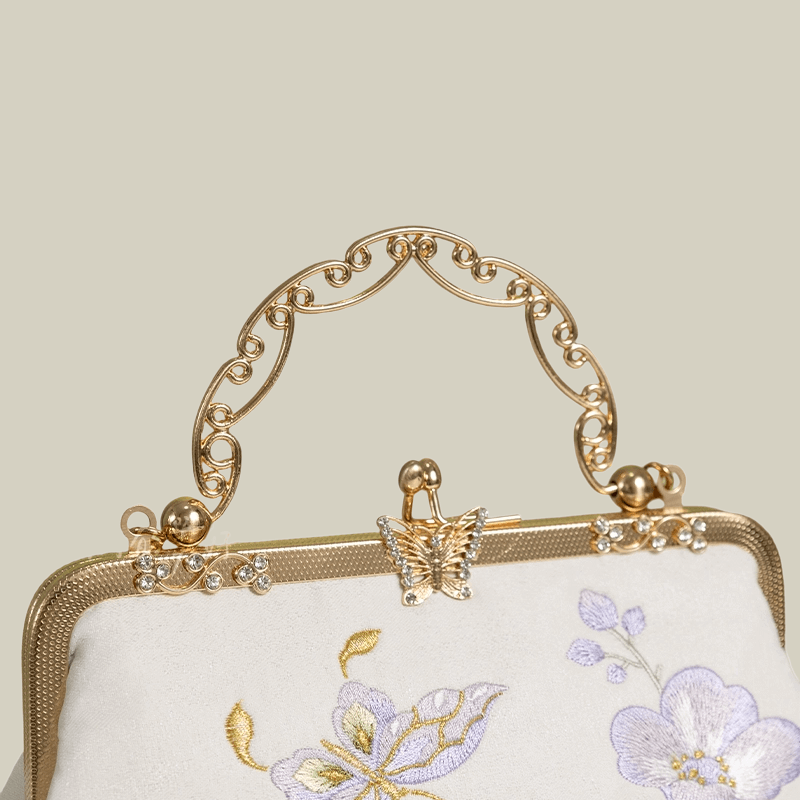 Butterfly Embroidered White Handbag with Metal Kiss-Lock - Image 13