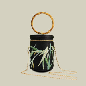 Vintage Bamboo Leaf Embroidered Bucket Bag with Bamboo Handle