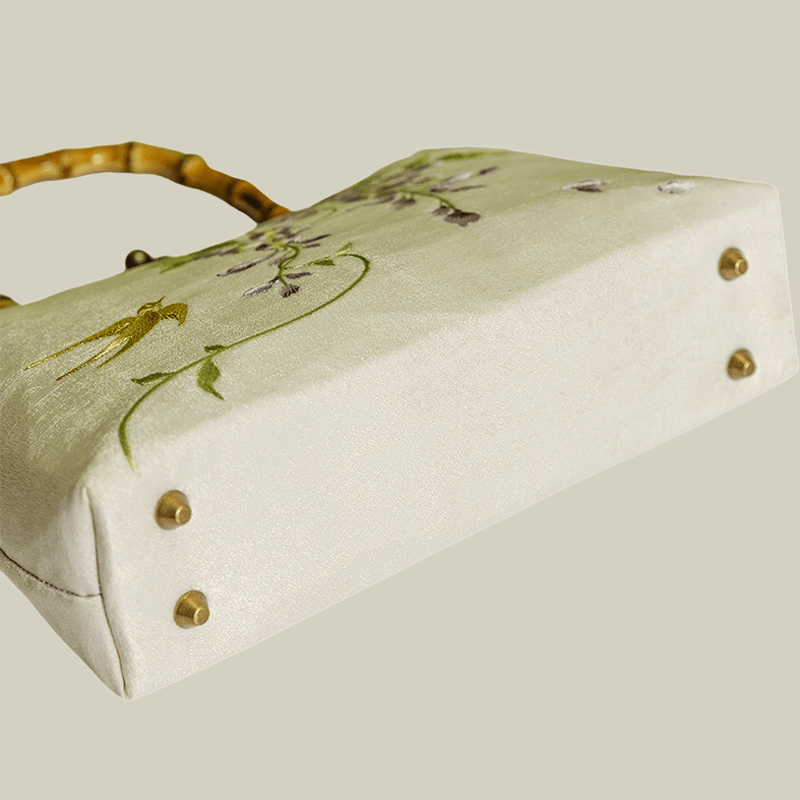 Swallow Embroidered Bamboo Handle Bag with Kiss-Lock - Image 6