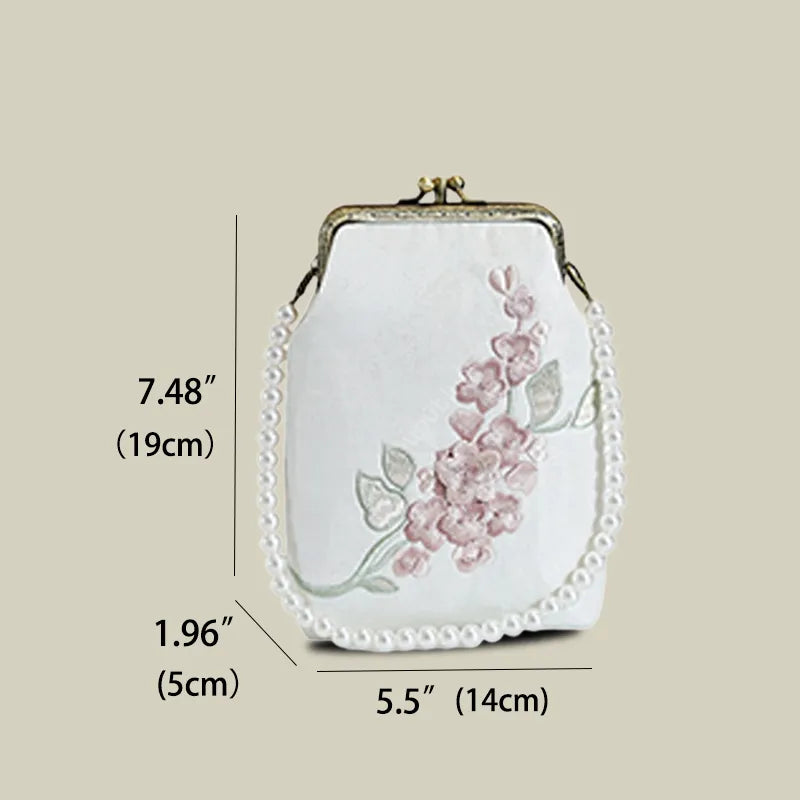 Begonia Embroidery Vintage Crossbody Phone Bag with Kiss Lock - Image 11