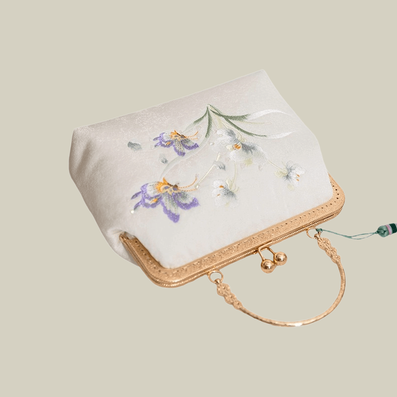 Butterfly Embroidered White Kiss-Lock Handbag - Image 8