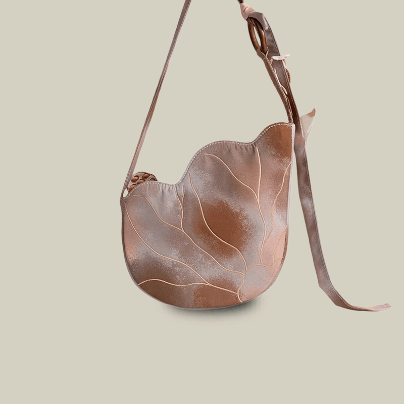 3D Lotus Embroidered Tie-dye Brown Crossbody Bag - Image 11