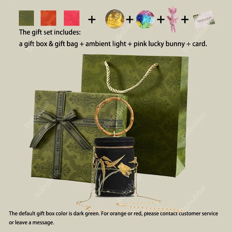 Cicada Song Embroidered Green Mini Bucket Bag - Image 28