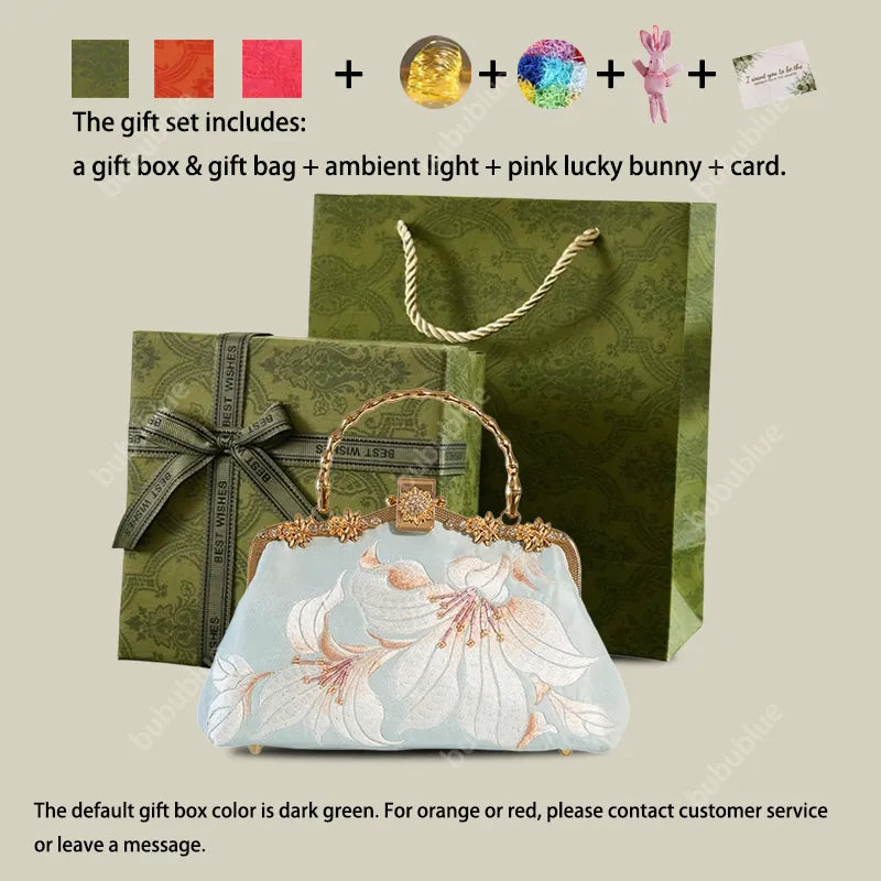Lily Embroidered Pearl Chain Handbag with Metal Handle - Image 12