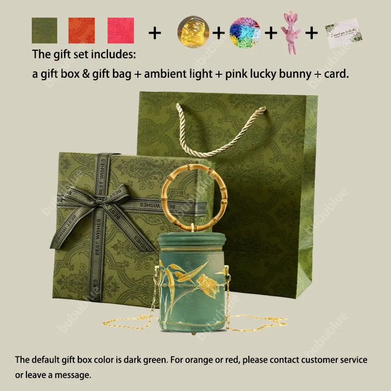 Cicada Song Embroidered Green Mini Bucket Bag - Image 26