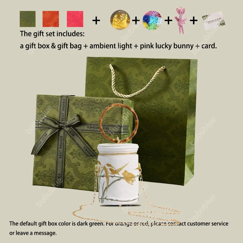 Cicada Song Embroidered Green Mini Bucket Bag - Image 27