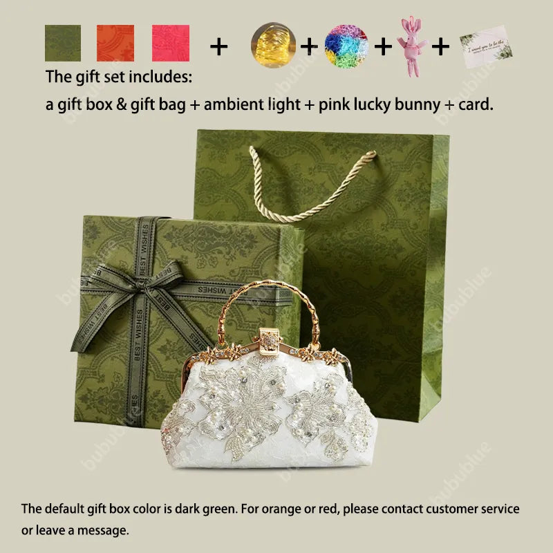 Floral Embroidery Evening White Bridal Clutch - 이미지 7